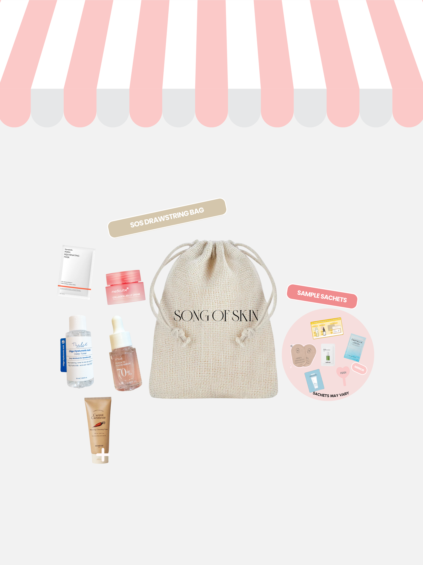SOS DRAWSTRING BAG 4 DELUXE MINI + SHEET MASK + SAMPLE SACHETS