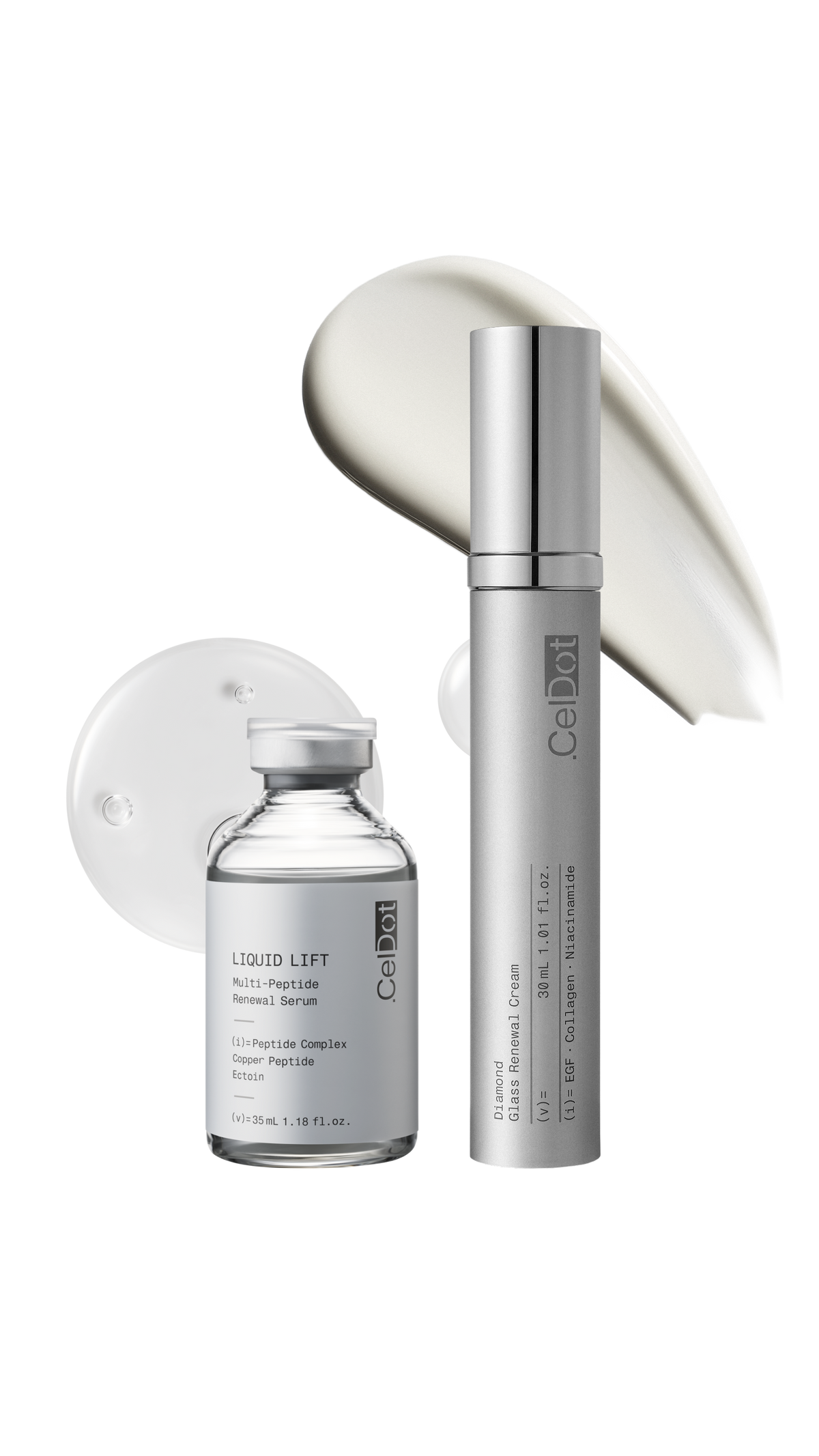 💎CelDot Glass Skin Duo #1 - Liquid Lift Multi-Peptide Renewal Serum & Diamond Glass Renewal Cream