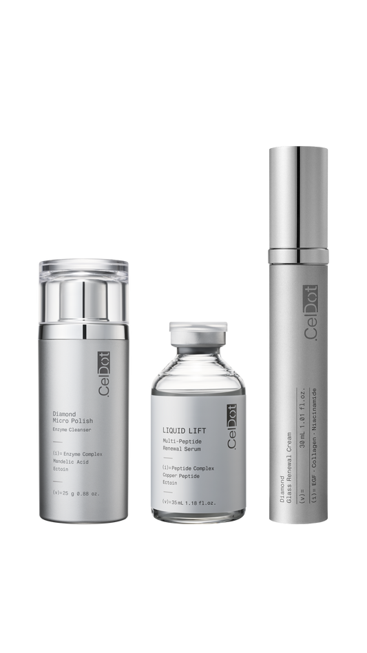 💎CelDot Glass Skin Trio - Diamond Micro Polish Enzyme Cleanser & Liquid Lift Multi-Peptide Renewal Serum & Diamond Glass Renewal Cream