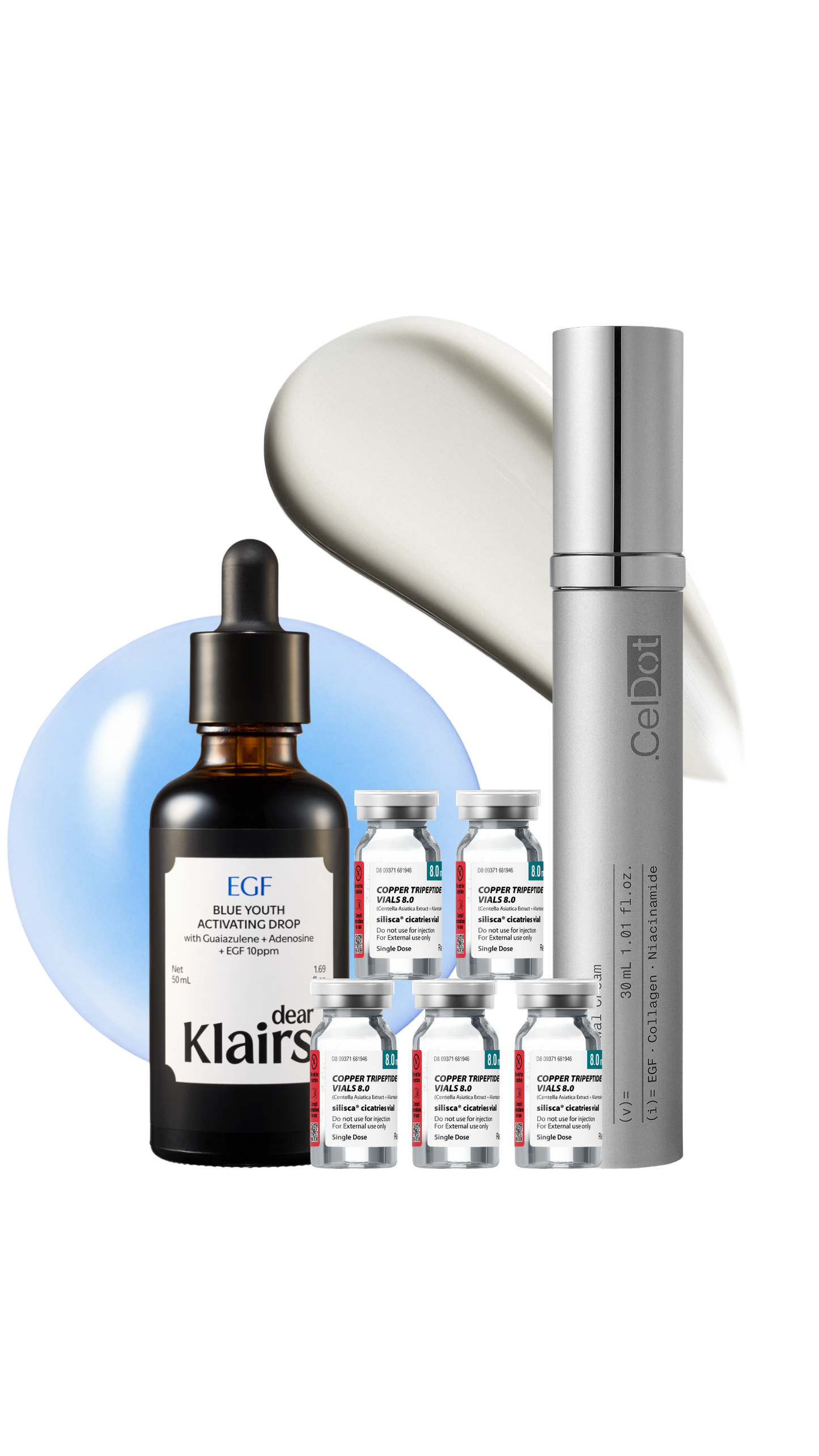 EGF High Functioning Golden Trio - Dear Klairs EGF Serum & Copper Tripeptide Vial & CelDot Diamond Cream