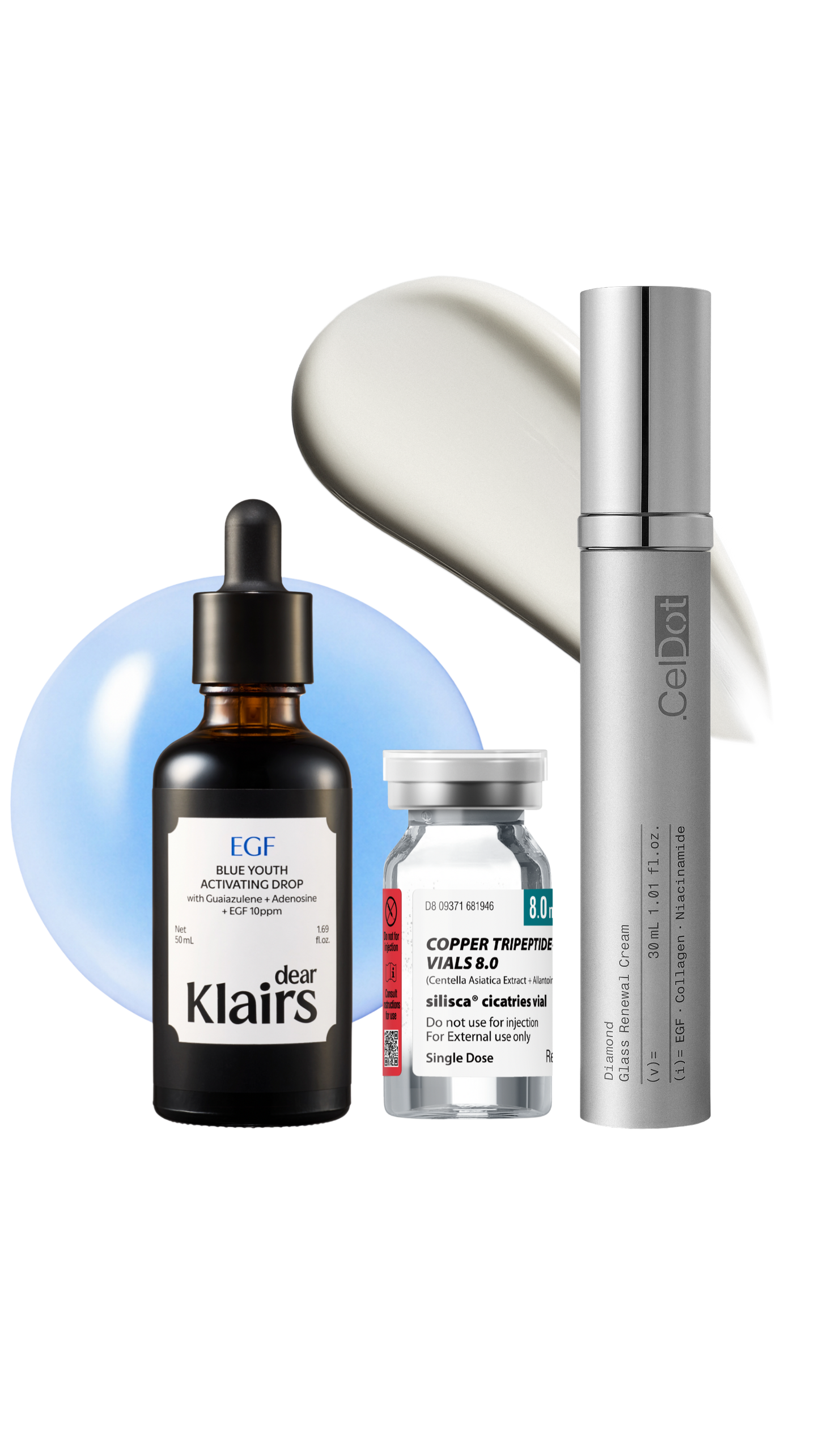 ** Limited-Time Offer ** EGF High Functioning Golden Trio - Dear Klairs EGF Serum & Copper Tripeptide Vial & CelDot Diamond Cream
