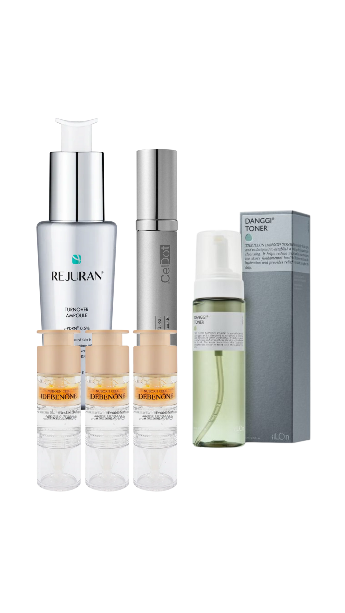 Korean skin glow 4 steps - THE iLLON DANGGI Toner & BLANC DUBU Nuborn Cell & REJURAN Turnover Ampoule & CelDot Diamond Cream