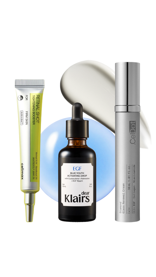 ** Limited-Time Offer ** Mirrored Skin Golden Trio - Dear Klairs EGF Serum & CelDot Diamond Cream & Celimax Retinal Shot