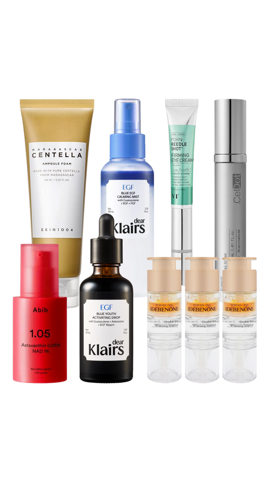 ** Limited-Time Offer ** Night Skincare Before Bed - SKIN1004 Centella Ampoule Foam (125ml) & Dear Klairs EGF Mist & Dear Klairs EGF Serum & BLANC DUBU Nuborn Cell Idebenone & Abib Red effect serum & VT PDRN Reedle Shot Eye Lifter & CelDot Diamond Cream