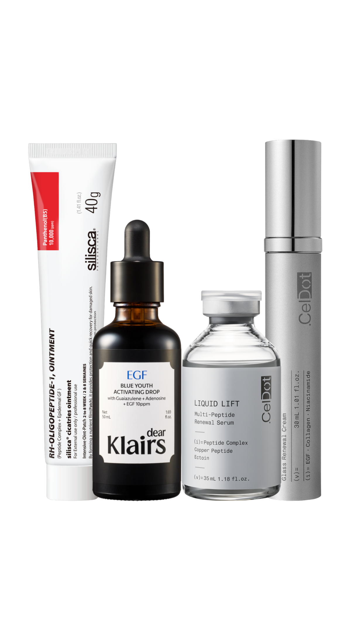 💎 Thank-You Online Perks 💎The Ultimate Glass Skin Quad - CelDot Lift Multi-Peptide Serum & Dear Klairs EGF Serum & Silisca Cicatries Ointment & CelDot Diamond Cream